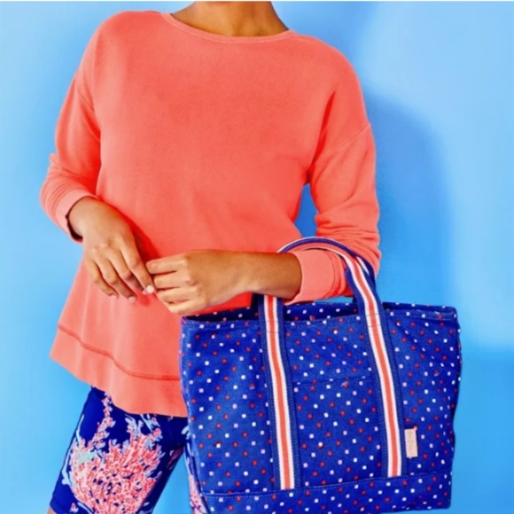 NEW LILLY PULITZER WOMENS MINI MERCATO TOTE BOREALIS BLUE CANVAS ZIPPER TOP - Picture 2 of 7